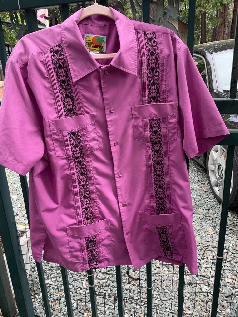 8-2026-Guayabera Dress Shirt in Vibrant Purple with Black Embroidery